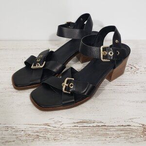 Pikolinos  Black Leather Strappy Sandals  Silver Buckles  Block Heel   10-10.5